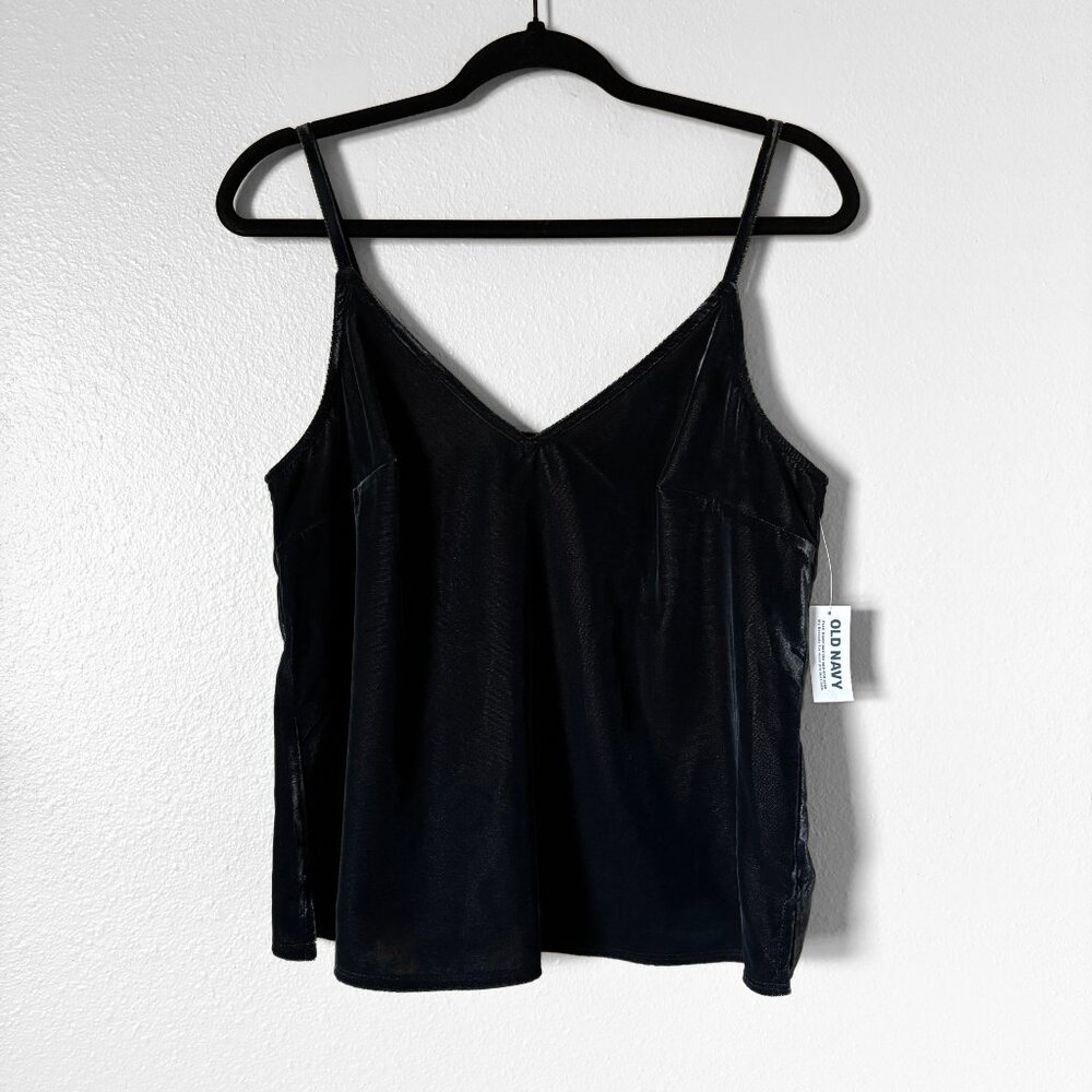 Old Navy Velvet V-Neck Black Cami Tank Top Womens Medium 90s Minimalist Romantic